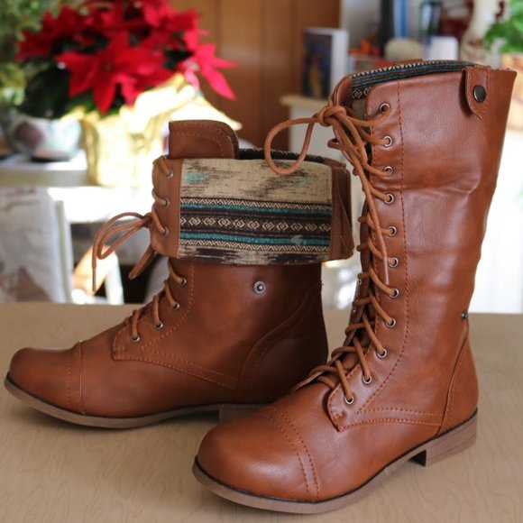 Charlotte Russe Shoes - Charlotte Russe Fold over Combat Boots - Tribal Aztec